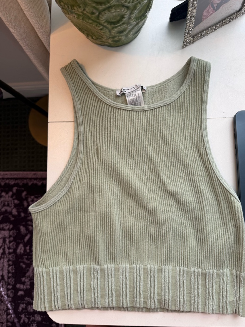 Zara Sage Green Ribbed Cropped Tank